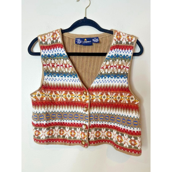 VTG Liz Sport Knit Sweater Vest Boho Western Grannycore Size Petite Medium PM - Picture 1 of 8